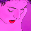 An image from the poster from the film, Vivante, of an illustrated face in pink with red lips. 