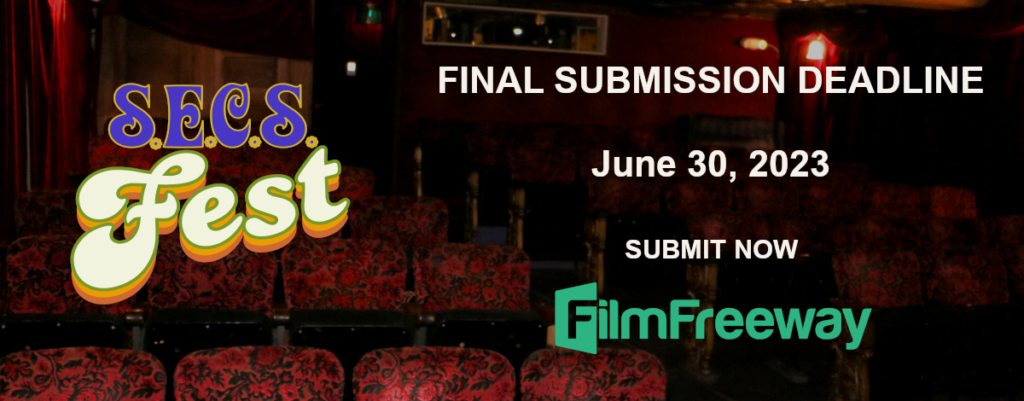 View of an old, classic darkened theater with red velvet seats. SECS Fest Logo. Final Submission Deadline June 30, 2023 Submit now FilmFreeway.