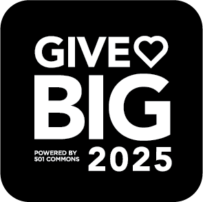 Black square logo for GIVE BIG 2025 powered by 501 commons